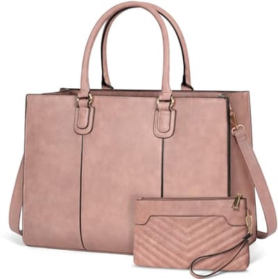 Grote Laptoptas Dames, 15,6 inch, Shopper, Werktas, Tote met Clutch, PU-leer, Multifunctionele Schoudertas voor School en Kantoor
