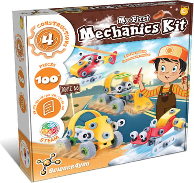 Science4you - Primaire Mechanische Constructiekit voor Kinderen +4 jaar - Bouwspel met 6 bouwgroepen, inclusief helikopter en ride-on auto - Knutselen, educatief spel voor kinderen van 4-8 jaar
