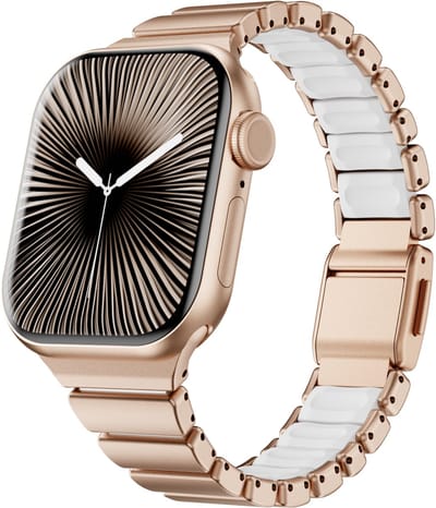 Stravo Slank Magnetisch Titanium Horlogebandje met Siliconen Binnenlaag – Geschikt voor Apple Watch 42mm (Series 11/10), 41mm (Series 9/8/7), 40mm (Series 6/5/4/, SE3/2/1), 38mm (Series 3/2/1) – Dames – Elegant & Comfortabel – Roségoud / wit