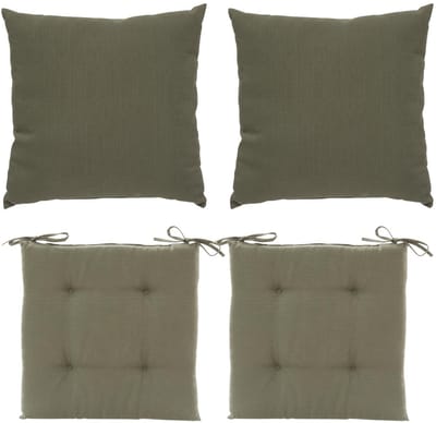 Hesperide 2x stoelkussen + 2x sierkussen - olijfgroen - polyester - uv/waterbestendig
