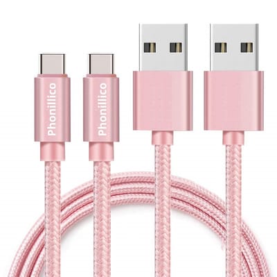 2x USB C naar USB A Nylon Gevlochten Kabel Roze - 1 meter - Oplaadkabel voor Xiaomi REDMI A5 4G / REDMI A3 / REDMI 15C 4G / REDMI 15 / REDMI 14C / REDMI 13C / REDMI 13 / REDMI 12C / REDMI 12 / REDMI 11A