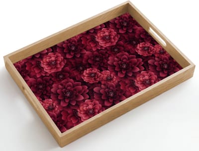 Dienblad hout 50x35 cm - Schootdienblad - Dahlias - Bloemen - Rood - Borrelplank rechthoek - Plateau dienbladen