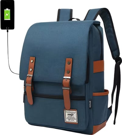 WoYoW® - 16 Inch Laptop Rugzak - Schooltassen - Canvas - Retro Casual - 20-35 Liter - Unisex - Rugzakken - Zee Blauw