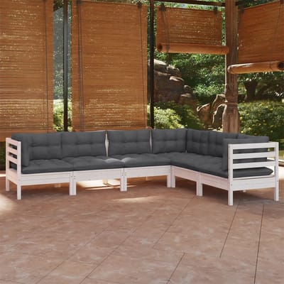vidaXL - 6-delige - Loungeset - met - kussens - massief - grenenhout - wit