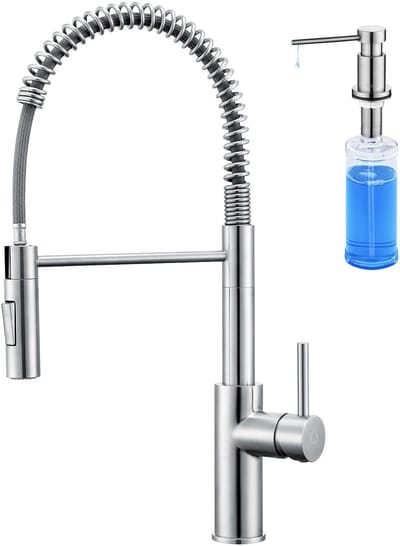 CECIPA Max Keukenkraan Met Uittrekbare Uitloop - Keuken Kranen - Met Zeepdispenser 300ML - 360° Draaibare Keukenkraan - Keukenmengkraan inclusief aansluitingen - 2 straalsoorten Flexibele Slang – Zilver