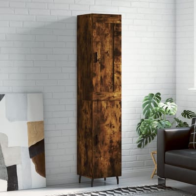 vidaXL - Hoge - kast - 34,5x34x180 - cm - bewerkt - hout - gerookt - eikenkleurig