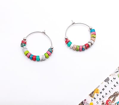 Jeannette-Creatief®- Zilver - Heishi Disc - Oorringen - Oorhangers - Oorbellen Dames - Oorbellen Zilver - Natuursteen kralen - Kralen - Oorringen zilver - kralen zilver - Zilveren Hoops - 925 sterling zilver - Handgemaakte Sieraden