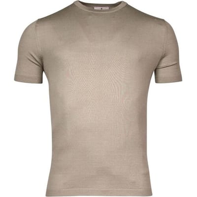 Thomas Maine Trui Fine Merino Crew Neck Short Sleeve Single Knit Greige / male
