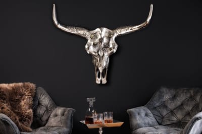 Design schedel MATADOR 70cm zilver aluminium wanddecoratie - 19009