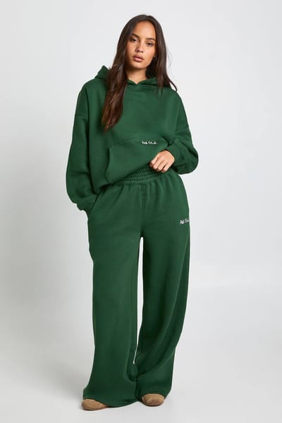 boohoo Dames Ath Club Geborduurde Jogger met Diepe Tailleband en Rechte Pijpen | Groente | Maat: Large