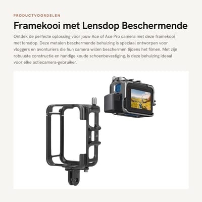 Dailygoods - Framekooi met Lensdop - Beschermende Behuizing - Aluminium - Actiecamera-accessoire - Geschikt voor Ace/Ace Pro - 80 g