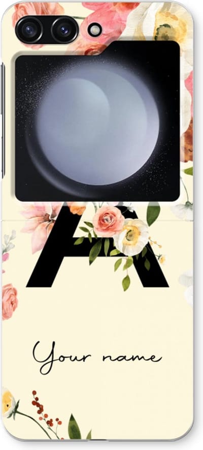 Gepersonaliseerd - Case Company® - Hoesje geschikt voor Samsung Galaxy Z Flip5 hoesje - Flirty Flowers Monogram - Soft Cover Telefoonhoesje - Bescherming aan alle Kanten en Schermrand