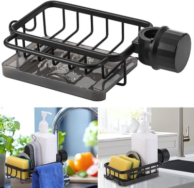 Dailygoods- Gootsteenorganizer met afneembare lekbak - Aluminium - Haken voor doeken/spons/zeep - Waterdicht - Roestvrij - Duurzaam ontwerp - Keukenorganizer