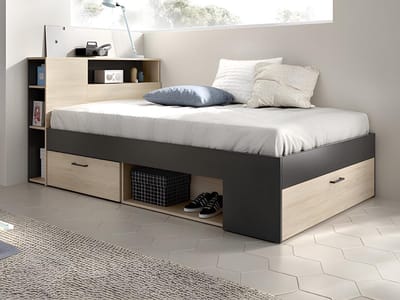 Vente-unique Bedframe hout antracietgrijs 120 x 190 cm
