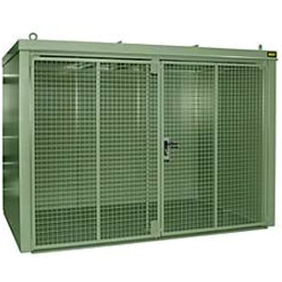 Gasflessencontainer BAUER GFC-B M4, B 1570 x D 3120 x H 2295, voor 60 gasflessen, brandwerend, afsluitbaar, groen