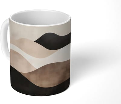 Mok - Koffiemok - Abstract - Landschap - Golven - Crèmekleur - Mokken - 350 ML - Beker - Koffiemokken - Theemok