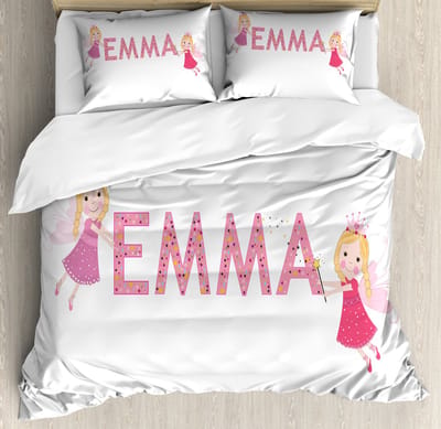 ABAKUHAUS Emma dekbedovertrekset, feeënprinsessen, topkwaliteit zacht en warm driedelig dekbedovertrek met 2 kussenslopen, kingsize maten, witroze