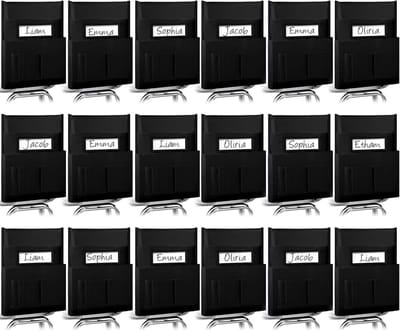 18 stuks studentenstoelzakken klaslokaal stoeltas stoel opslag met naamlabel, stoel rugleuning organizer met 6 zakken voor klaslokaal, school, thuis, groepsteam organisatoren (klassieke kleur)