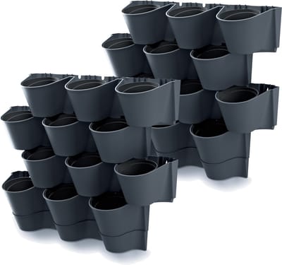 Verticale tuin hangende kunststof plantenpotten - 2x - Modulair - Antraciet grijs - L 67 x B 18 x H 57 cm - Binnen/buiten
