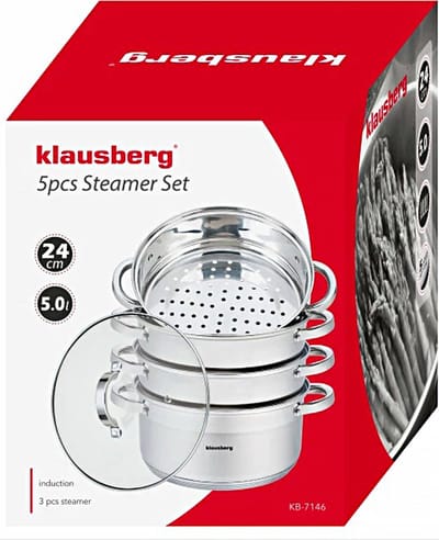 Stoompannen Set 5-delig I Kookpan Stoominzet Deksel Ø 24 cm - 4.0L RVS Rijststomer Stoompan Groentestomer Vis- en Vleesstomer I Gezond Lekker Zuinig