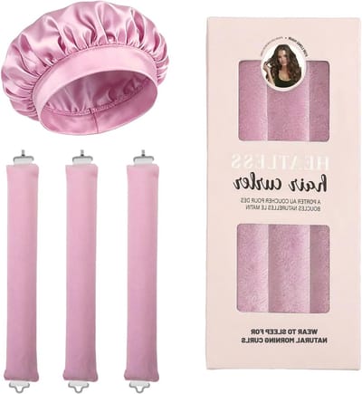 Warmteloze Krulstaven Set van 3 | Haarrollers zonder warmte | Flexibele Krullers voor Gezond Haar | Satijnen Muts en Roze Design