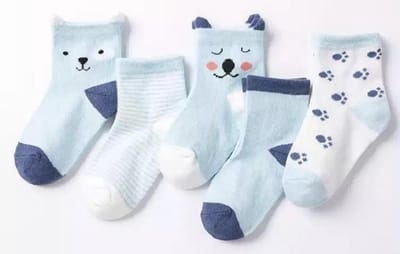5 paar New born Baby sokken - set babysokjes - 0-6 maanden - Blauwe Beren sokken - Babysokken - Multipack - Dierensokken - Kraamcadeau voor Jongen of Meisje - Babyshower Cadeau - Kraammand