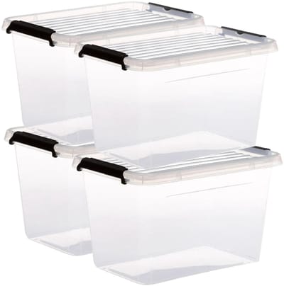 5Five opberg kist met deksel - 4x - Clip Box - 6,5 liter - 29 x 20 x 18 cm - kunststof - transparant