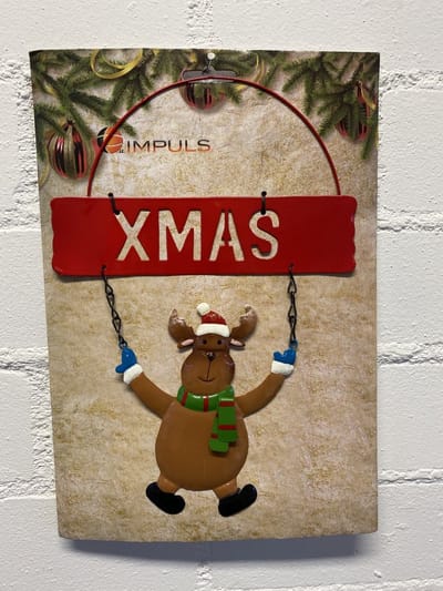 Metalen Kersthanger "XMAS" - Rendier - 27.5x19.5 x1cm - Kerstdecoratie - Seizoen decoratie
