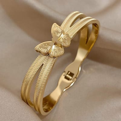 Trendy Vlinder Roestvrij Staal Bedelarmband voor Dames Meisjes Zoete Waterdichte Manchet Armband Feest Sieraden goud
