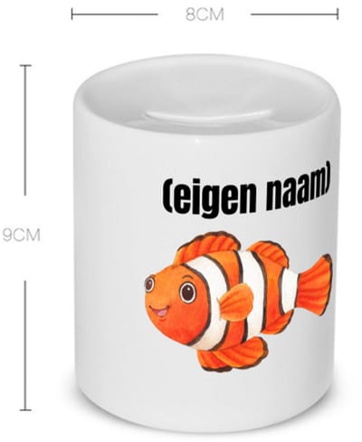 Akyol - oranje vis (nemo) met eigen naam Spaarpot - Vis - vissen liefhebbers - iemand die houdt van vissen - verjaardag - cadeau - kado - 350 ML inhoud