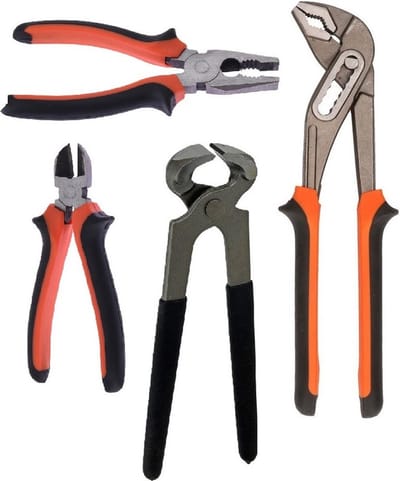 FXTools gereedschap tangen set - 4x stuks - metaal/kunststof - combinatietang zijkniptang waterpomptang nijptang