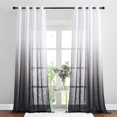 ECTEATOY® Gordijn met ringen - Inbetween gordijnen - Vitragegordijnen linnenlook - 132 x 213 cm - 2 Stuks - Grijs