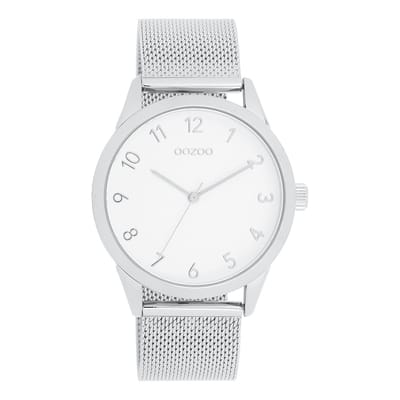 Zilverkleurige OOZOO horloge met zilverkleurige metalen mesh armband - C11320