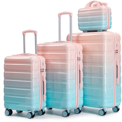 Kofferset - 4-delig 14-28 inch - Harde Schaal met Beautycase - Zijhandvat en Cijferslot - PC - Roze