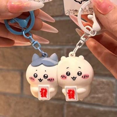 Schattige Cartoon Chiikawa hachiware Koppel Vrienden Magnetische Sleutelhanger Schooltas Hanger Tas Hangende Decoratie Vriend Cadeau beige