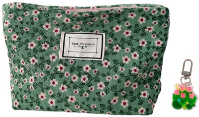 Dailygoody - Draagbare make-uptas - Toilettas met bloemenpatroon - Retro design - Groen - Reisaccessoires - Compact en praktisch - Geschikt voor elke .