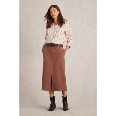 White Stuff Maren Midi Skirt Dark Tan Maat: 12 REGULAR | Midi Rokken Outlet | Dames | Bruin