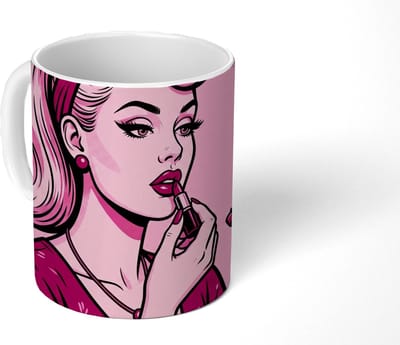 Mok - Koffiemok - Vintage - Vrouw - Roze - Mokken - 350 ML - Beker - Koffiemokken - Theemok