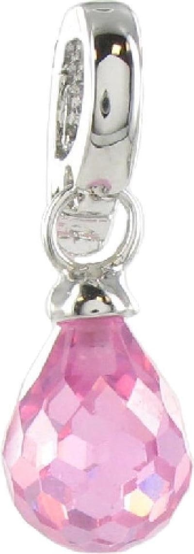 Quiges - Verzilverde Aanschuif Charm Bedel Geslepen Druppel Roze voor Quiges Wikkelarmbanden - EHC039
