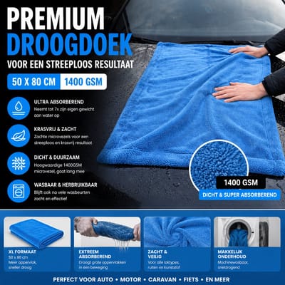 Intez -Ultra Absorberende auto Droogdoek 1400GSM – 50×80 cm – Krasvrij & Pluisvrij – Auto, Motor & Detailen- Badkamer drogen
