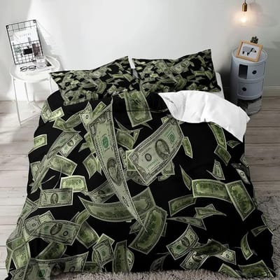 Luxe Geld Dekbedovertrek, Zwarte Beddengoedset, Dollarbiljet Dekbedovertrek, Slaapkamerdecoratie voor Mannen, 2 Kussenslopen 3 Stuks EU King 240x220cm