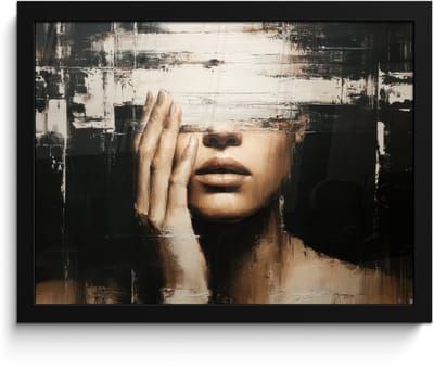 Poster in lijst - Fotolijst 40x30 cm - Posters - Hand - Gezicht - Strepen - Abstract - Posterlijst zwart - Decoratie - Wanddecoratie woonkamer - Muurdecoratie slaapkamer