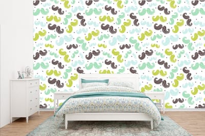 Behang - Fotobehang Patronen - Snor - Kleuren - Jongens - Kinderen - Kids - Jongetje - Breedte 385 cm x hoogte 240 cm