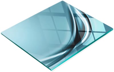 Bord van gehard glas met decoratief blauw abstract patroon, 60x52 cm