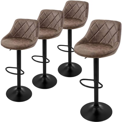 Set van 4 barkrukken met bruine kunstleren bekleding, rugleuning en voetsteun, in hoogte verstelbaar van 62 tot 82 cm ML-Design
