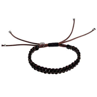 Macramé Armband Unisex - Gewaxt Leerdraad Donkerbruin-Zwart - RVS - Handgemaakt Armband