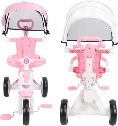 Kinderdriewieler 4-in-1 - Peutertrike - Buiten spelen - Verstelbare duwhandgreep - 53 x 33 x 30 cm - Roze