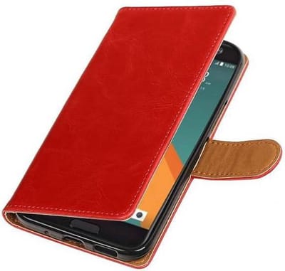 Zakelijke Book Case Telefoonhoesje Geschikt voor de HTC 10 - Portemonnee Hoesje - Pasjeshouder Wallet Case - Rood