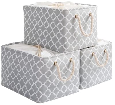 Grote opbergmanden set van 3, opvouwbare manden met handgrepen en trekkoord, 40 x 30 x 26 cm