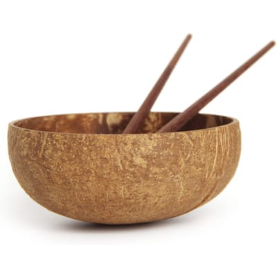 Kokoskommen met eetstokjes - Set van 2 - zero waste - handgemaakt - duurzaam cadeau - geschenkdoos - coconut bowl